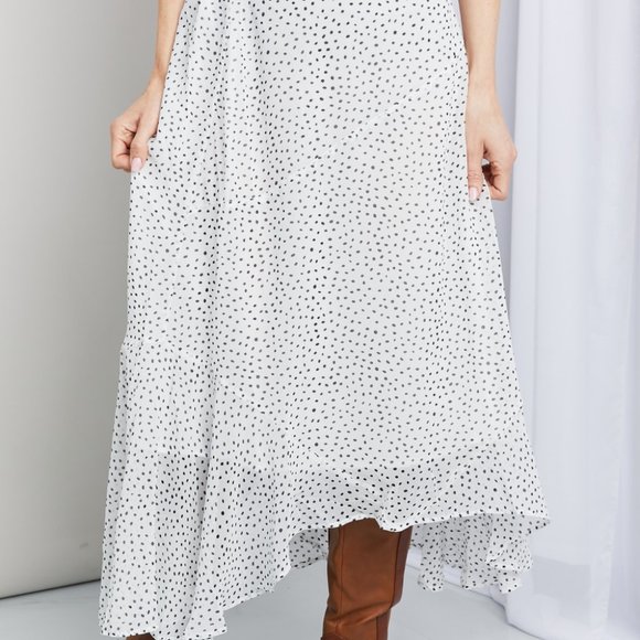 Zenana Outfitters Skirts Zenana Polka Dot Ruffle Hem Midi Skirt In